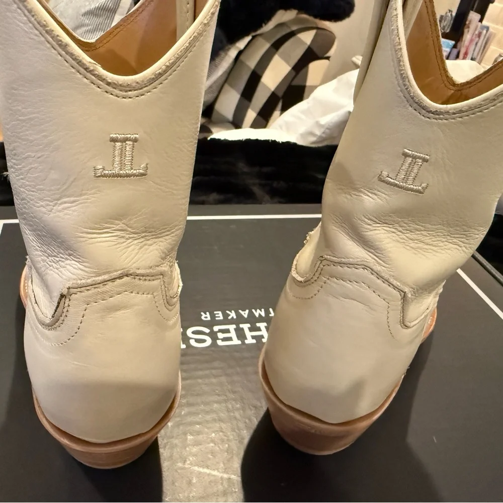 Lucchese Gaby Cream Western Ankle Boots - Picture 4 of 10